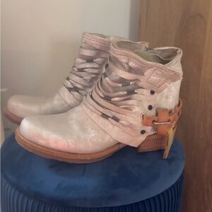 A.S.98 Metallic Ankle Boots with Tan Accents